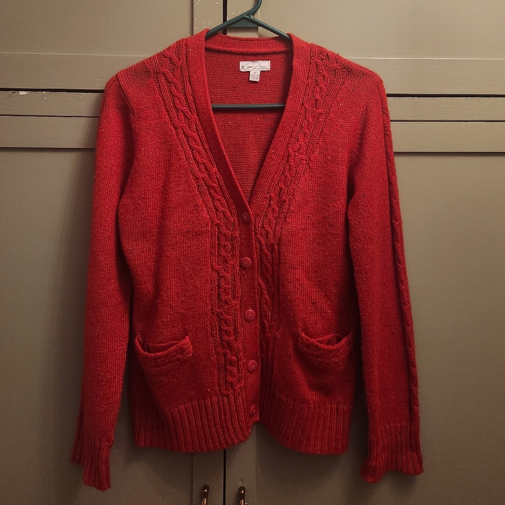 Kim Rogers Red Cable Knit Cardigan Sweater
